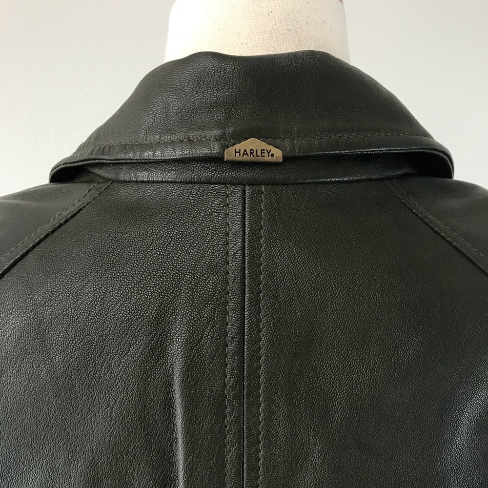 Harley Davidson army green leather jacket - Picture 6 of 8